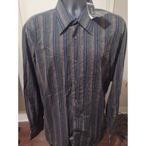 New MEN'S Malibu Cowboy 2XL Shirt Long Sleeve Multicolor Stripe Western Button